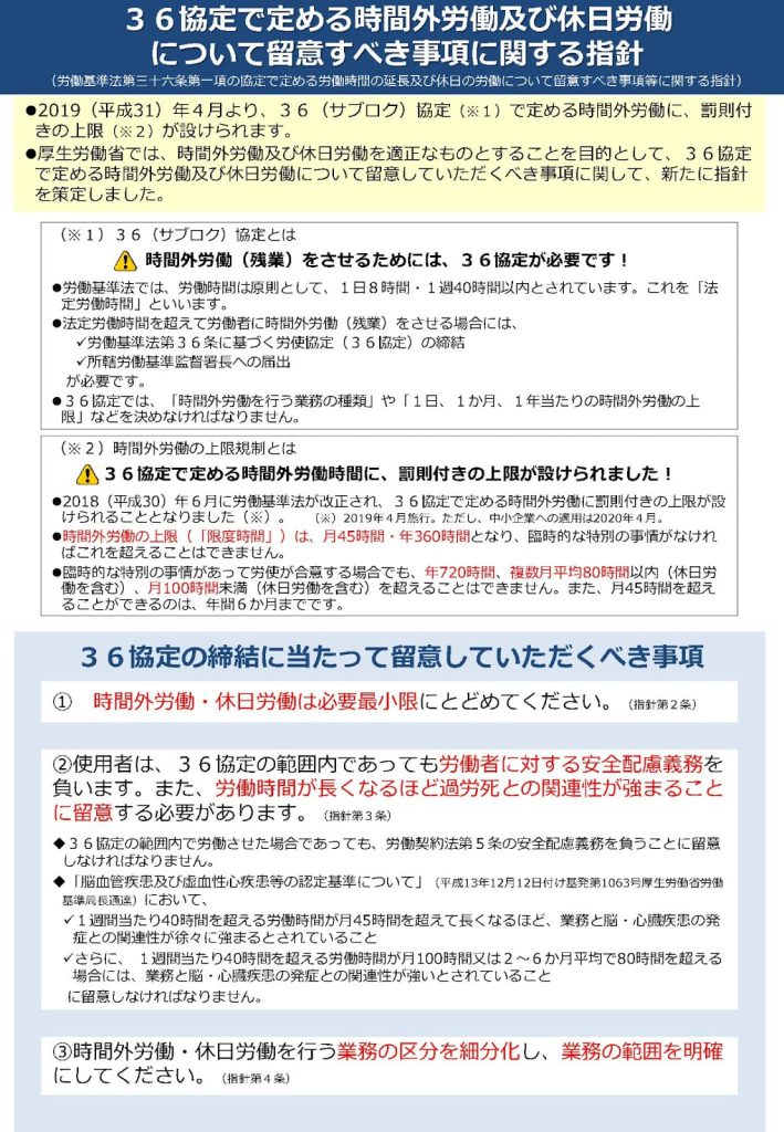 36協定で定める時間外・休日労働について留意すべき事項の指針