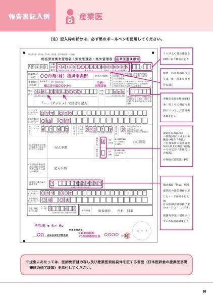 産業医選任報告を紙の書類で提出する際の記入例