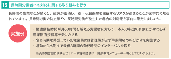 健康経営における長時間労働者への対応に関する取り組み